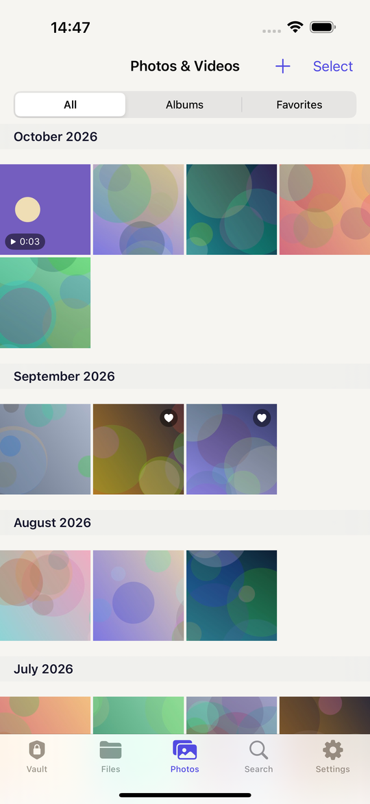 Photo gallery grouped by date